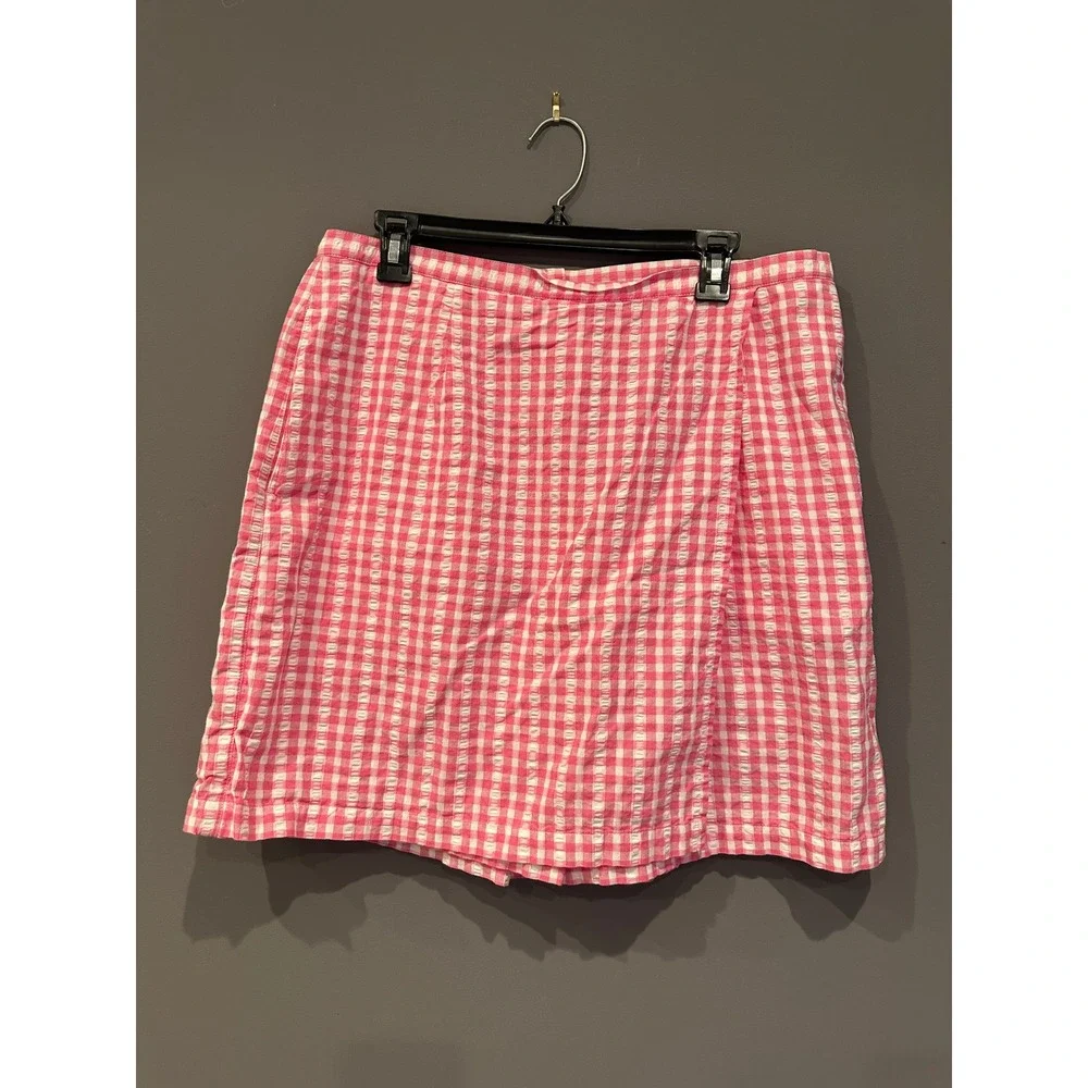 Liz Claiborne Lizsport Pink Gingham Seersucker Skort Wrap Front Summer Shorts XL